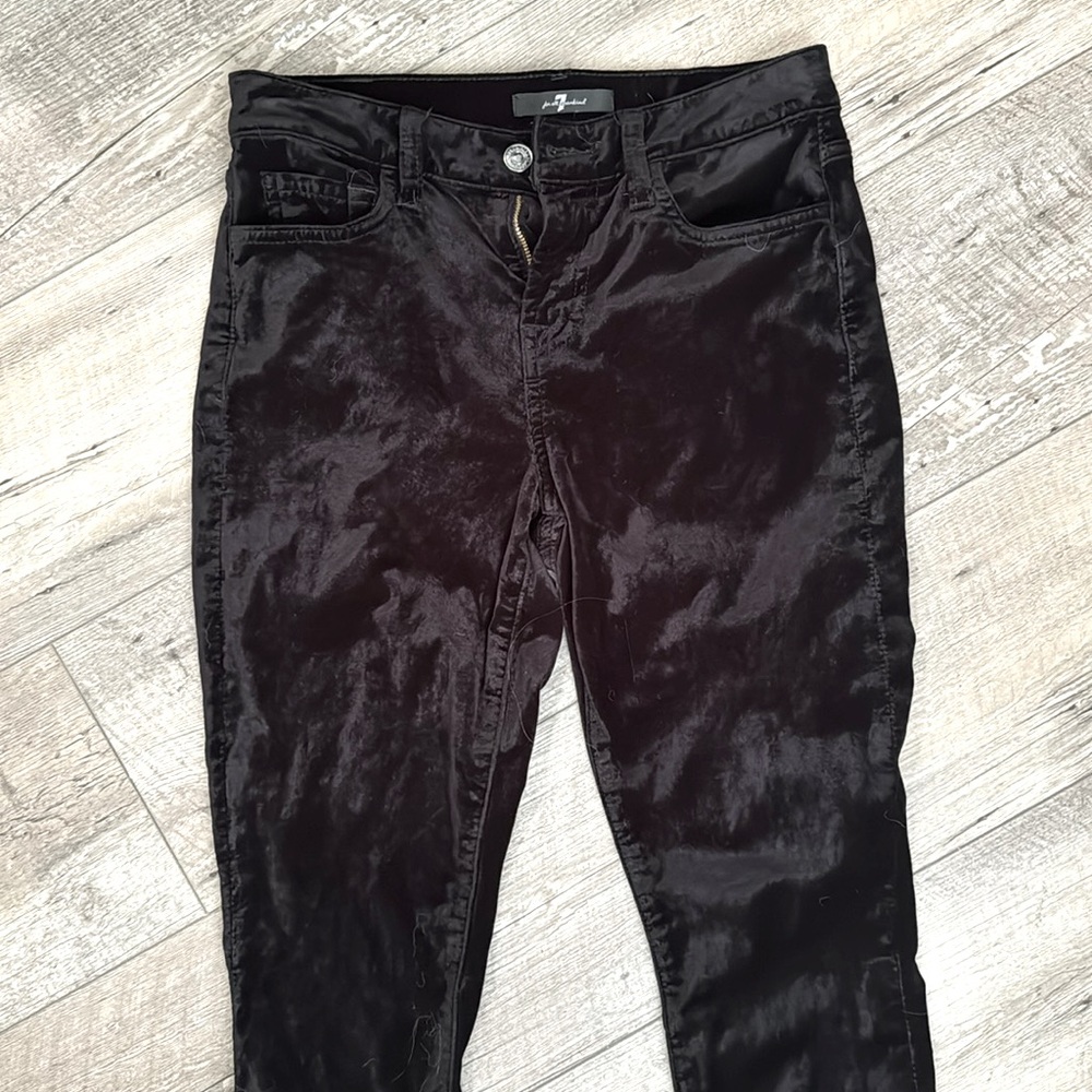 7 For All Mankind Black Velvet Ankle Skinny Jeans